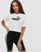 Puma - Essentials - Hvid cropped t-shirt med logo