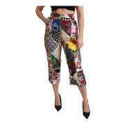 Silk Multicolor Print High Waist Cropped Pants