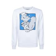 Hvid Slim Fit Crew Neck Sweatshirt med Popeye Grafik