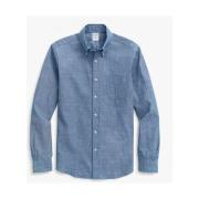 Milano Slim-Fit Sport Skjorte, Chambray, knap-down krave