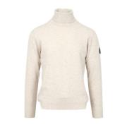 Cremefarvet Uldblandet Turtleneck Sweater med Denim Patch