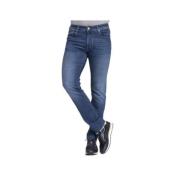 Slim Fit Mørkeblå Faded Jeans med Kontrast Syning