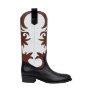 Sorte Texan-støvler med hvid skaft og læder