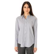 Stribet skjorte med strass - Størrelser: 40, Farver: Grå/Hvid