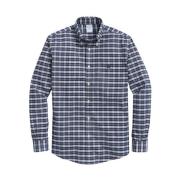 Mørkeblå Regular Fit Non-Iron Stretch Bomuldsskjorte med Button-Down Krave