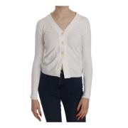 Hvid V-hals Kortærmet Cardigan Bluse