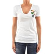 Hvid Bomuld Logo T-Shirt med Multifarvet Papegøje