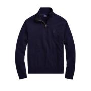 Navy Merino Uld Halv-Zip Polo