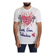 Hvid Valentine Hearts Print Herre T-shirt