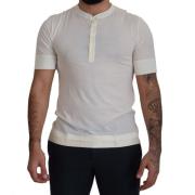 Hvid Kort Knappelukning Crewneck T-shirt