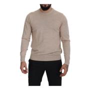 Beige Uld Crew Neck Sweater