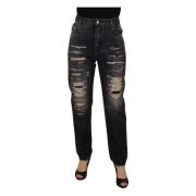 Sort Vasket Tattered Højtaljede Denim Jeans