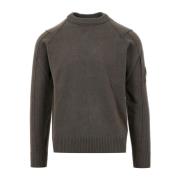 Ribbet Crew-neck Sweater med Linse Lomme