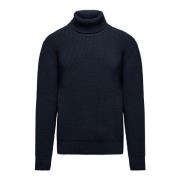 Ribbet rullekrave sweater i uldblanding