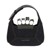 Krystaludsmykket Denim Mini Hobo Taske