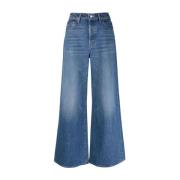 Blå Wide-Leg Jeans med Broderet Logo