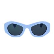 Geometriske blå solbriller med modig ramme og blå linser