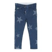Børn Slim Fit Mørkeblå Denim Jeans med All-Over Stjerne Print