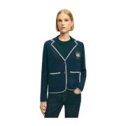 Marineblå Bomuld Nylon Blandings Cardigan Sweater