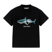 Sort Shark Print Børne T-shirt