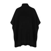 Sort Ribbet Poncho Jakke