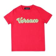 Rød børne T-shirt med tekstureret logo print
