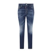 Slim Denim Jeans med Bæltestropper og Knappelukning