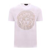 Stilfuld Hvid Bomuld T-Shirt med Maxi Logo Medusa