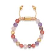 Women's Beaded Bracelet with Rose Quartz, Amethyst, Cherry Quartz and Gold