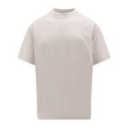 Hvid Ribbet T-shirt med Logo Broderi