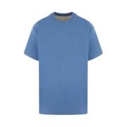 Blå Oversize Bomuld T-shirt med Rund Hals