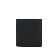 Sort læder bi-fold tegnebog med Intrecciato-motiv