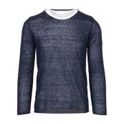 Blå Linen Crew-Neck Sweater