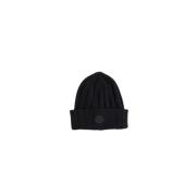 Sort uld beanie med logo patch