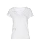 Hvid Bomuld T-shirt med Rhinsten Pynt