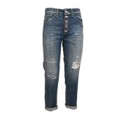 Blå Jeans med Almindelig Talje og Smykke Knap, Lavet i Italien