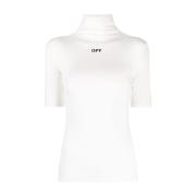 Hvid Højhalset T-shirt med Sort Logo Print
