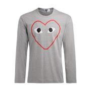 Langærmet Grå T-Shirt med Tomt Hjerteprint
