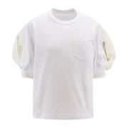 Hvid Ribbet T-shirt med Lynlåslomme