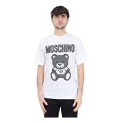 Herre Hvid Økologisk Bomuld T-shirt med Mesh Teddy Bear Print