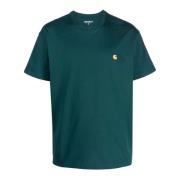 Grøn Bomuld T-shirt med Logo Broderi