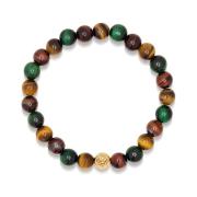 Men's Wristband with Colorful Tiger Eye and Gold