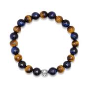 Men's Wristband with Blue Tiger Eye, Brown Tiger Eye and Silver