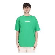 Grøn T-shirt med Logo Print og Smil