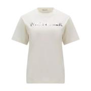 Hvide Ribbede T-shirts og Polos med Paillet Logo