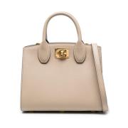 Beige Tote Taske med Guld Detaljer