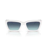 Rektangulære Cat-Eye Solbriller med Facetteret Hvid Front og Blå Gradient Linser