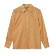 Blazing Orange Voile Skjorte med Broderet Detalje