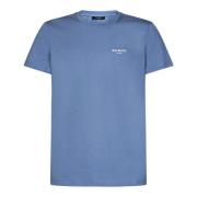 Klar Blå Bomuld T-Shirt med Flocket Logo