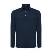 Marineblå Langærmet Bomuld Polo Shirt